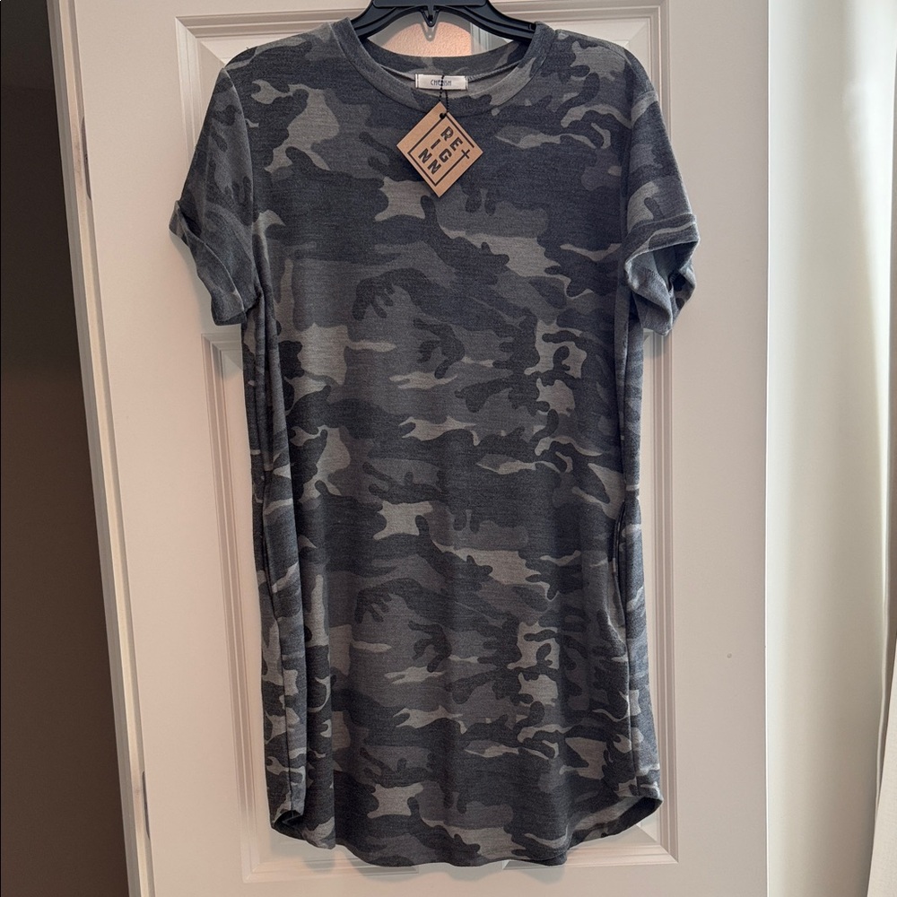 Cherish Gray Camouflage T-Shirt Dress